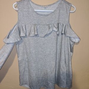 Gray Open Shoulder Ruffle Top